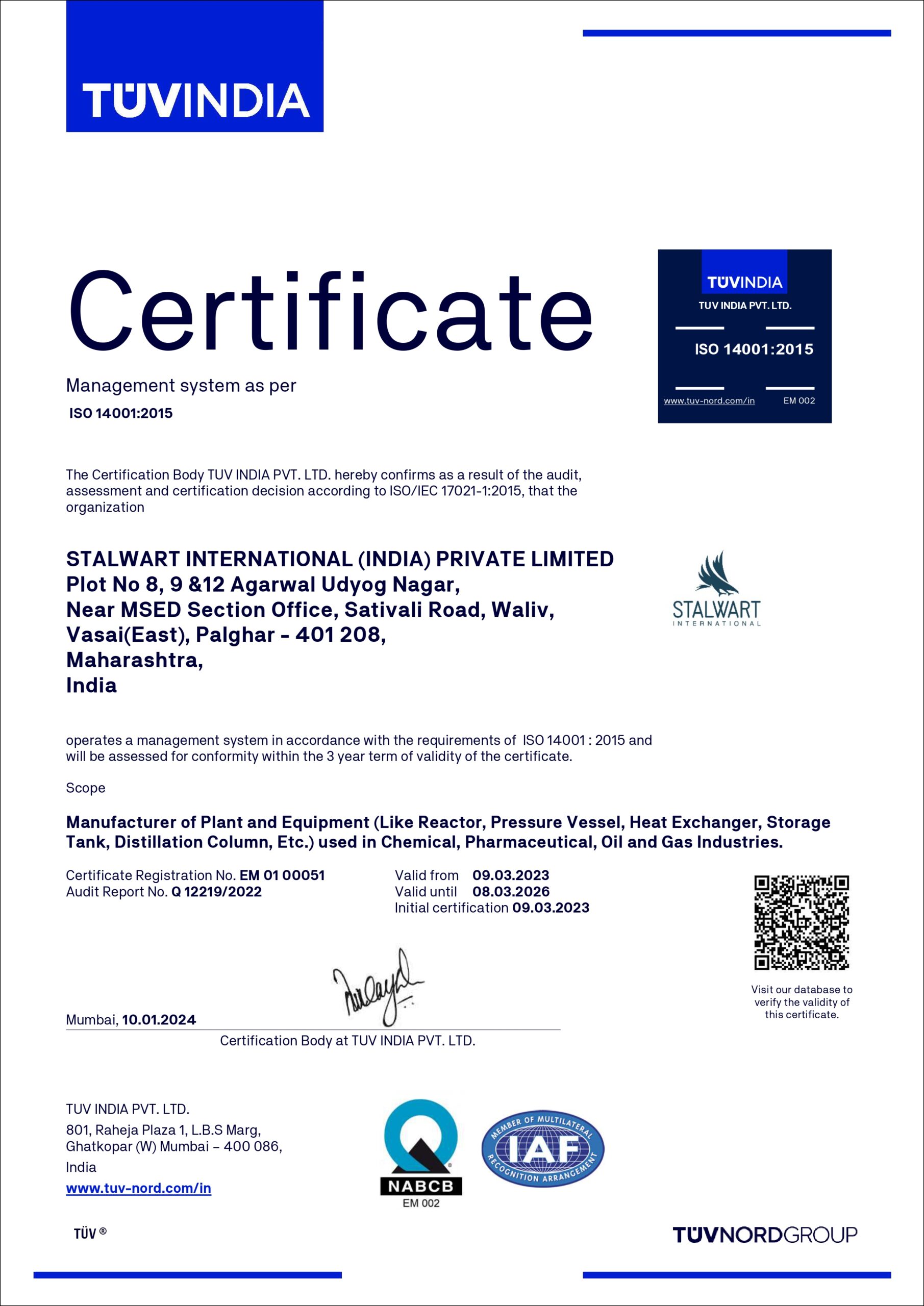 TUVINDIA Certificate