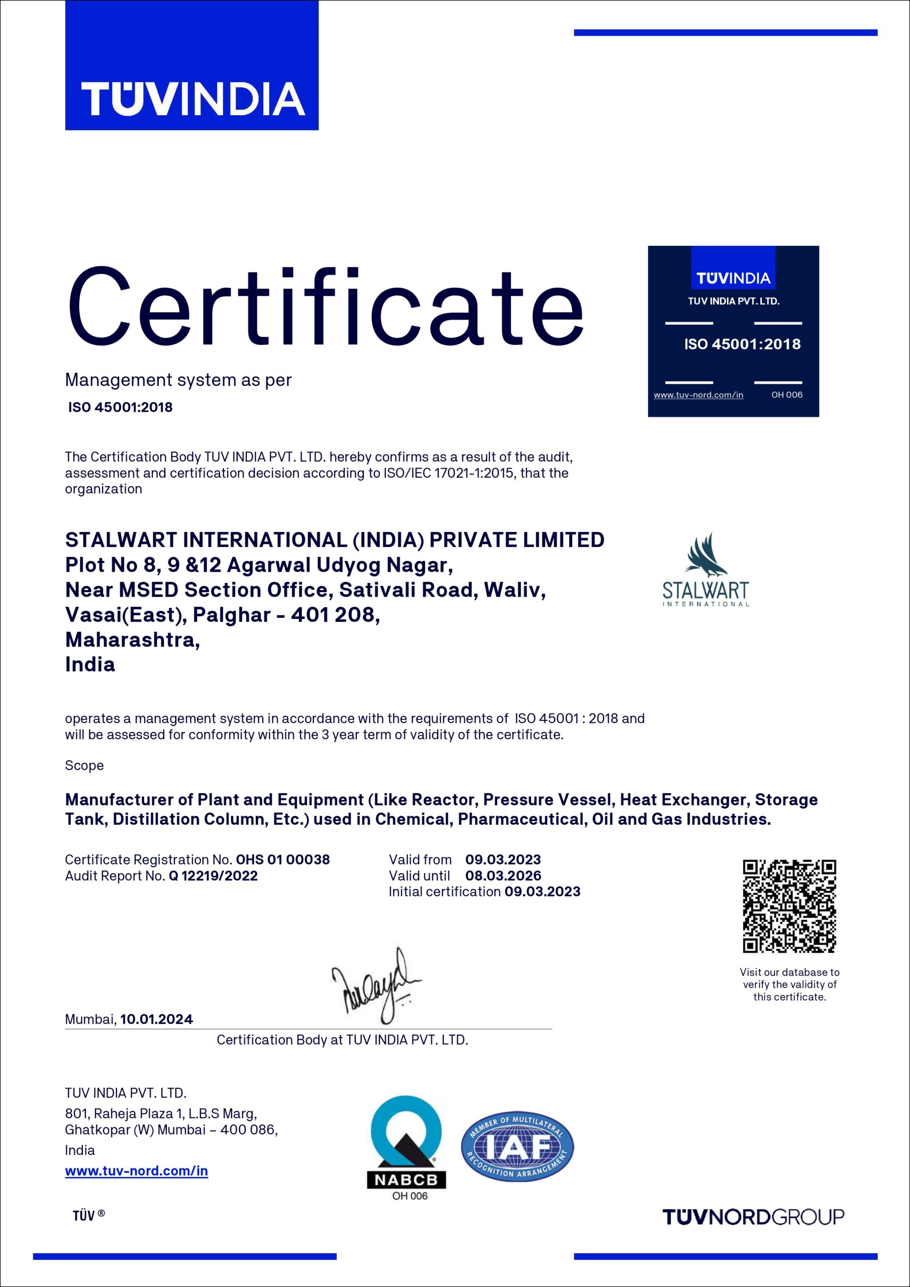 TUVINDIA Certificate