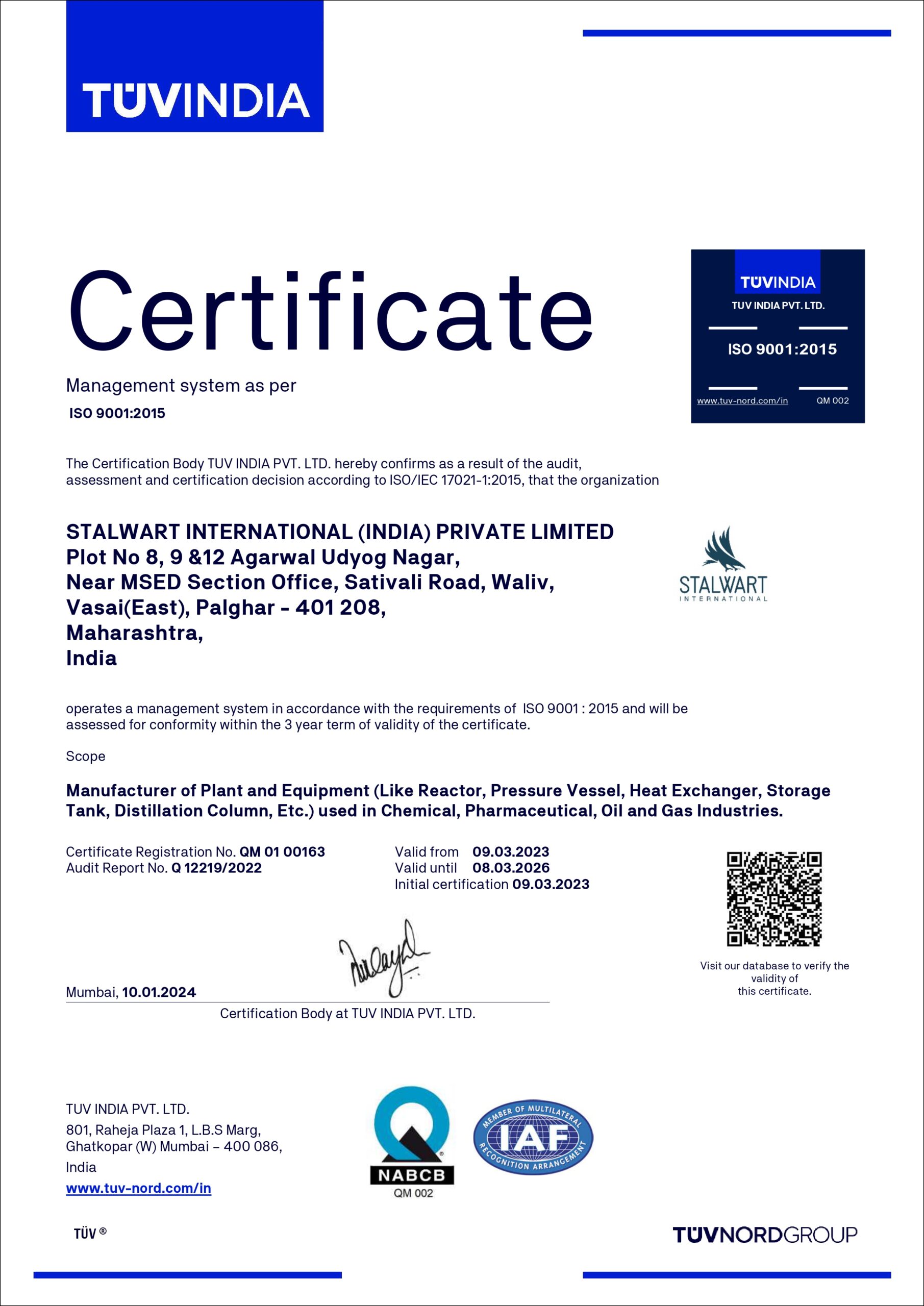 TUVINDIA Certificate
